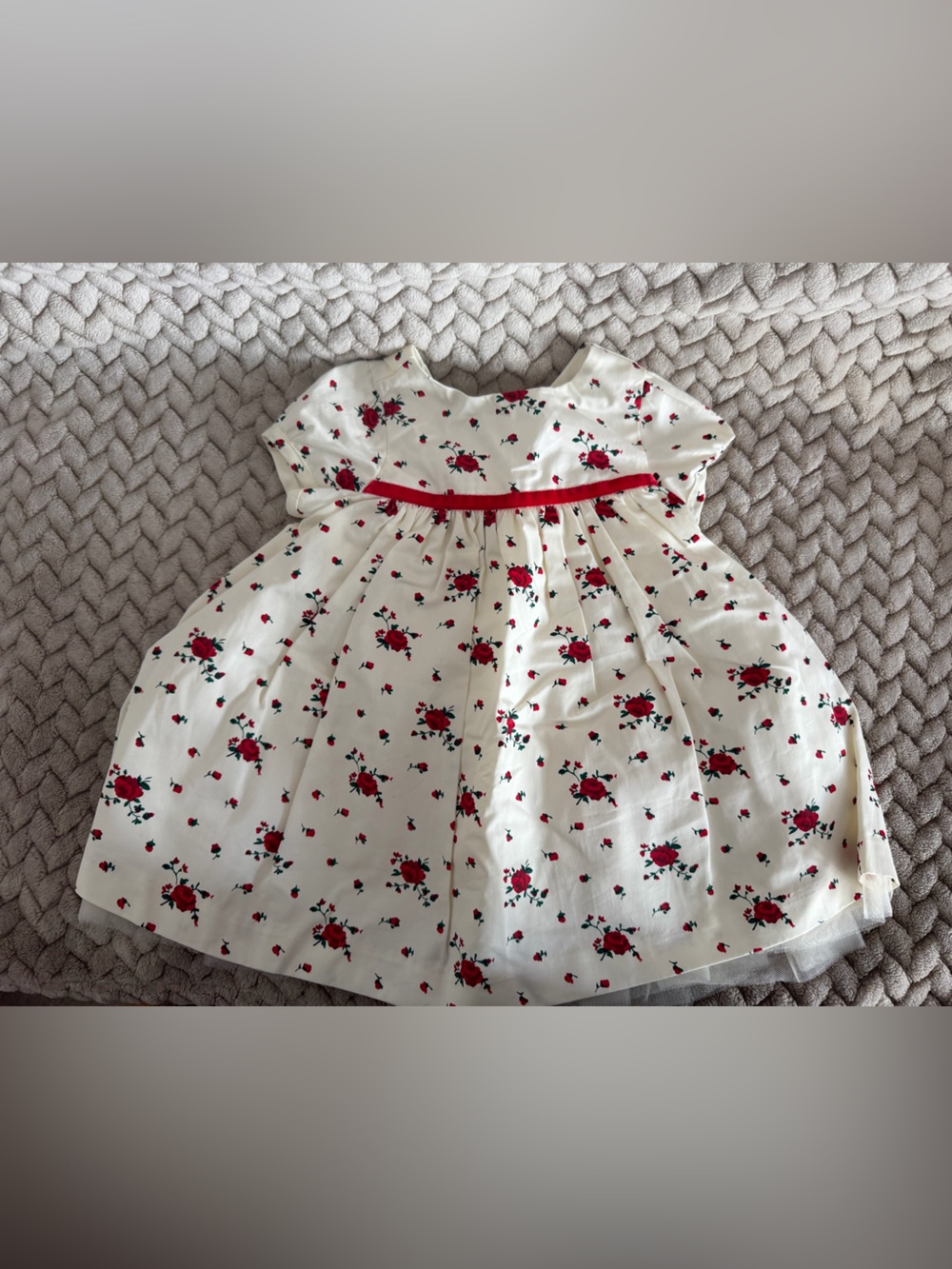 Janie and Jack Cream Dress with Red Rose Print
